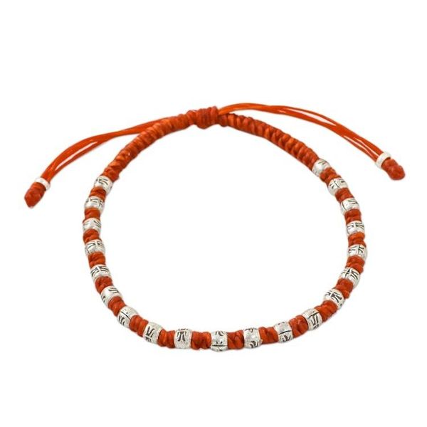 Alternate image for Vermilion Cord Bracelet with Hill Tribe Silver Beads Enterprise in Vermilion