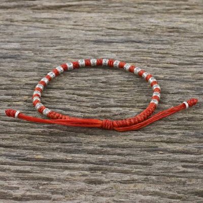 Alternate image for Vermilion Cord Bracelet with Hill Tribe Silver Beads Enterprise in Vermilion