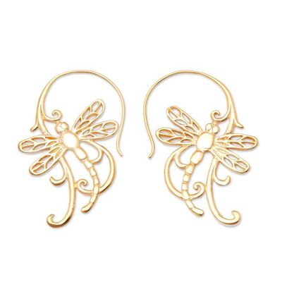 Alternate image for Polished Dragonfly-Themed 18k Gold-Plated Drop Earrings Enchanting Dragonfly