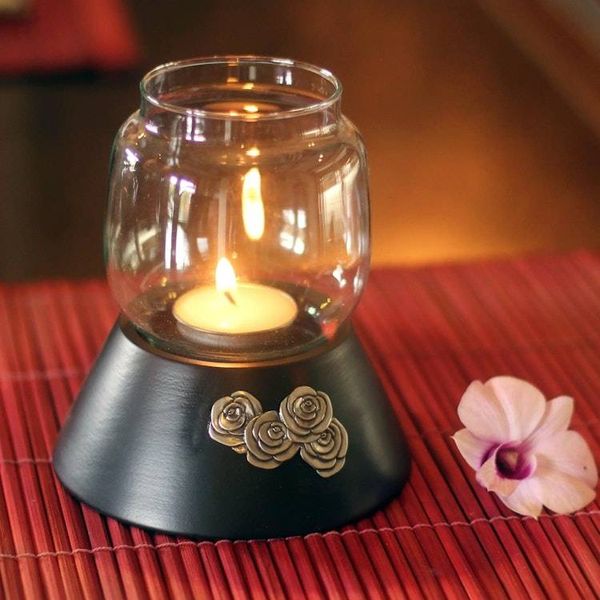Alternate image for Mango wood candleholder Rose Glow