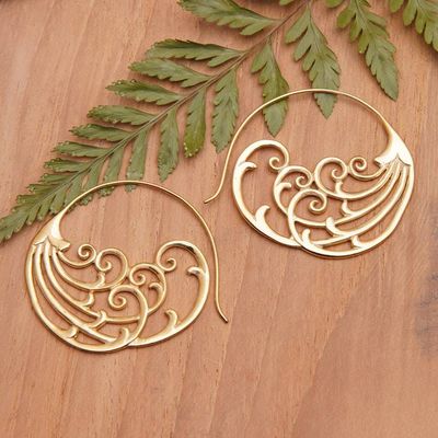 Primary image for Polished Traditional 18k Gold-Plated Drop Earrings from Bali Feathers of Nobility