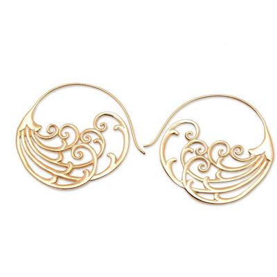 Alternate image for Polished Traditional 18k Gold-Plated Drop Earrings from Bali Feathers of Nobility