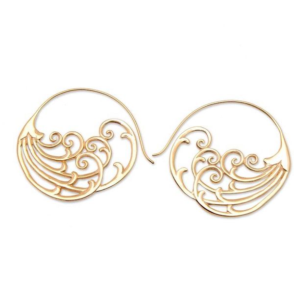 Alternate image for Polished Traditional 18k Gold-Plated Drop Earrings from Bali Feathers of Nobility