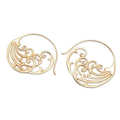Alternate image for Polished Traditional 18k Gold-Plated Drop Earrings from Bali Feathers of Nobility