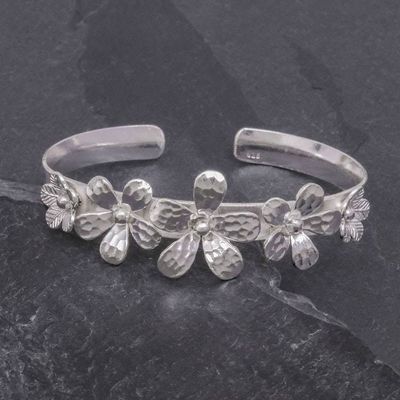 Alternate image for Hammered Sterling Silver Flower Cuff Bracelet Blossom Row