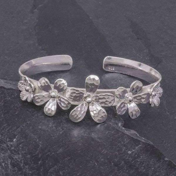 Alternate image for Hammered Sterling Silver Flower Cuff Bracelet Blossom Row