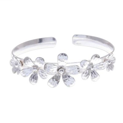 Alternate image for Hammered Sterling Silver Flower Cuff Bracelet Blossom Row