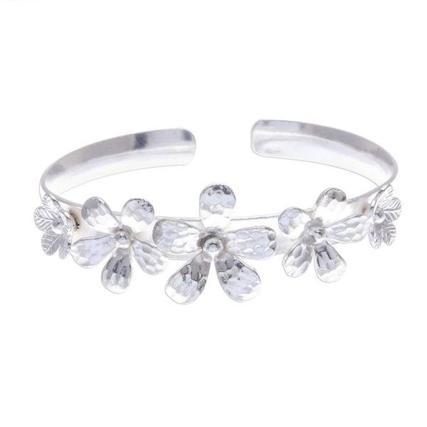 Alternate image for Hammered Sterling Silver Flower Cuff Bracelet Blossom Row