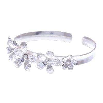 Alternate image for Hammered Sterling Silver Flower Cuff Bracelet Blossom Row