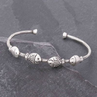 Alternate image for Fish Family 950 Silver Cuff Bracelet Fish Family