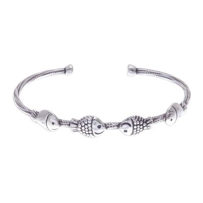 Alternate image for Fish Family 950 Silver Cuff Bracelet Fish Family