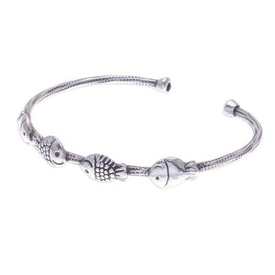 Alternate image for Fish Family 950 Silver Cuff Bracelet Fish Family