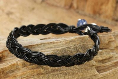 Alternate image for Braided Leather and Kyanite Bracelet with Hill Tribe Silver Joyous Nature