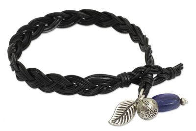 Alternate image for Braided Leather and Kyanite Bracelet with Hill Tribe Silver Joyous Nature