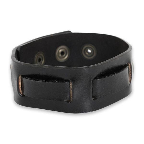 Alternate image for Mens Black Leather Wristband Bracelet Crafted by Hand Journey in Black