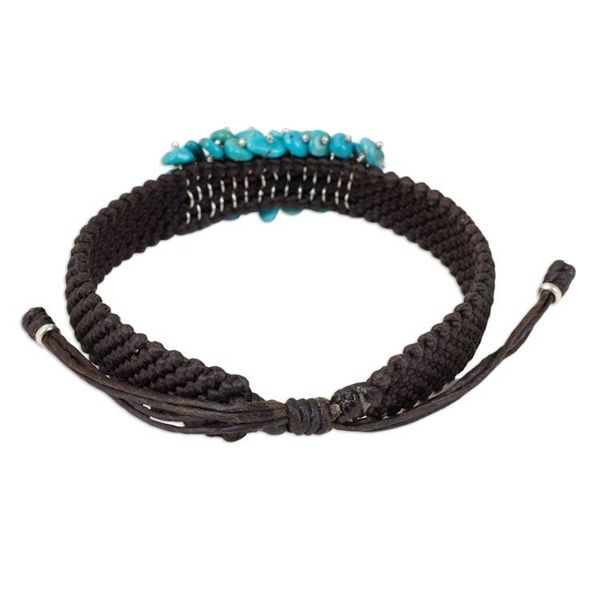 Alternate image for Thai Brown Macrame Bracelet with a Cluster of Blue Gemstones Espresso Chic