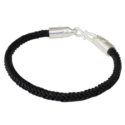 Alternate image for Braided Leather Cord Bracelet with Silver Elephant Clasp Elephant Promise in Black