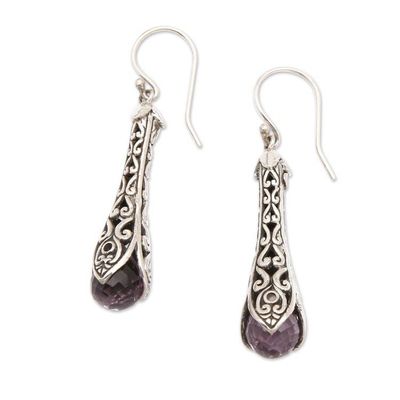 Primary image for 925 Sterling Silver and Amethyst Dangle Earrings from Bali Misty Spirals