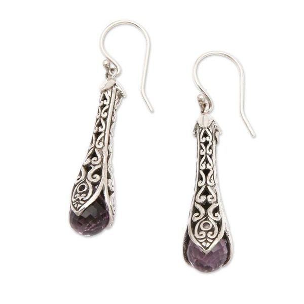 Alternate image for 925 Sterling Silver and Amethyst Dangle Earrings from Bali Misty Spirals