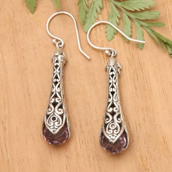 Alternate image for 925 Sterling Silver and Amethyst Dangle Earrings from Bali Misty Spirals