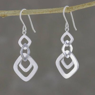 Alternate image for Square Motif Sterling Silver Dangle Earrings from Thailand Interlinked Squares