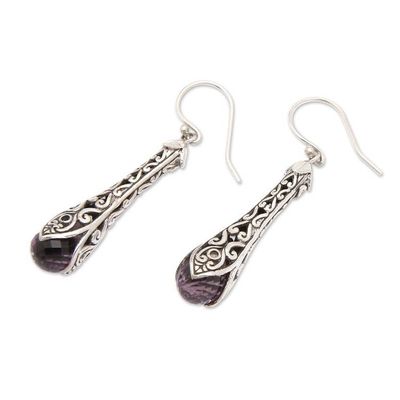 Alternate image for 925 Sterling Silver and Amethyst Dangle Earrings from Bali Misty Spirals