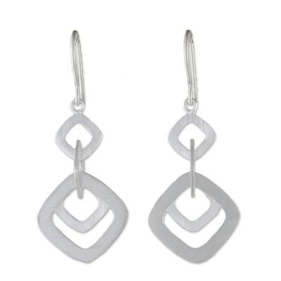 Alternate image for Square Motif Sterling Silver Dangle Earrings from Thailand Interlinked Squares