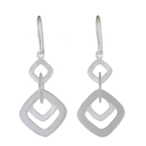Alternate image for Square Motif Sterling Silver Dangle Earrings from Thailand Interlinked Squares