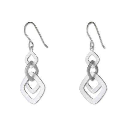 Alternate image for Square Motif Sterling Silver Dangle Earrings from Thailand Interlinked Squares