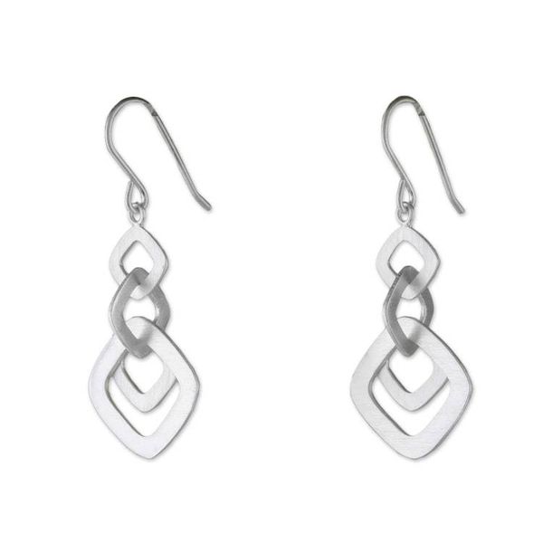 Alternate image for Square Motif Sterling Silver Dangle Earrings from Thailand Interlinked Squares