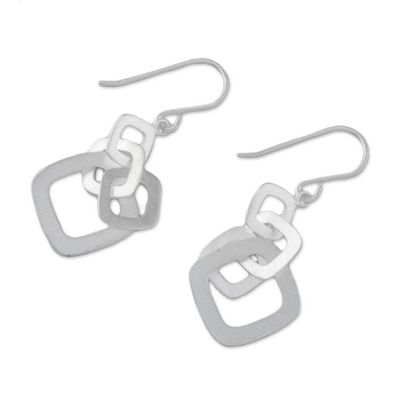 Alternate image for Square Motif Sterling Silver Dangle Earrings from Thailand Interlinked Squares