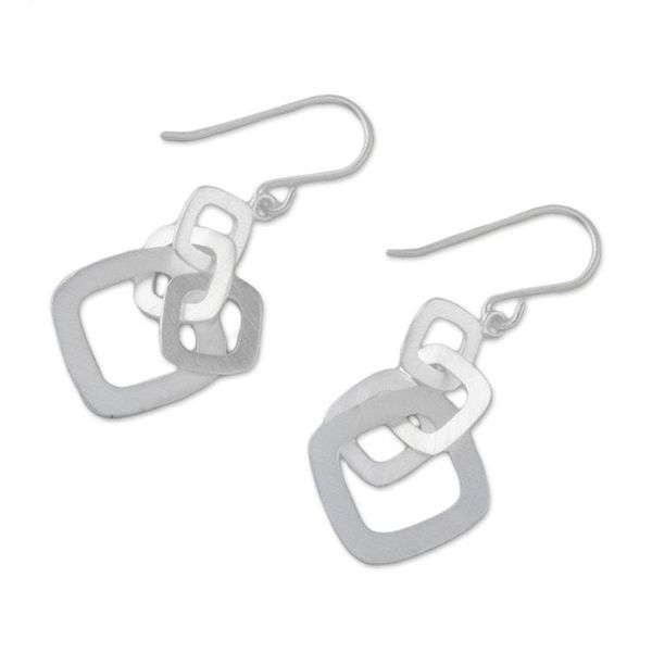 Alternate image for Square Motif Sterling Silver Dangle Earrings from Thailand Interlinked Squares