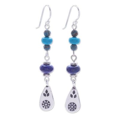 Alternate image for Multi-Gemstone Dangle Earrings with Silver Hill Tribe Motifs Thai Glam