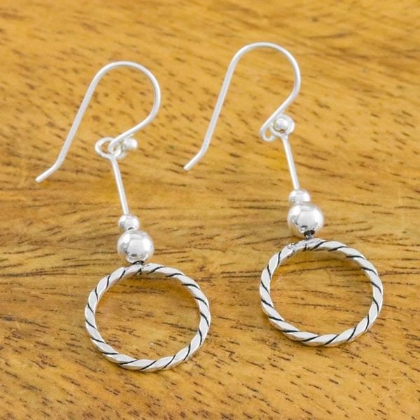 Alternate image for 925 Sterling Silver Dangle Circle Earrings of Thailand Amazing Circles