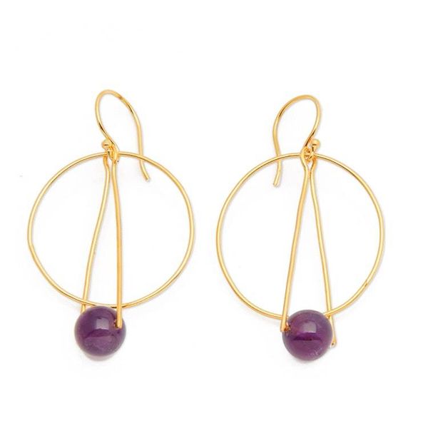 Alternate image for Modern 18k Gold-Plated Amethyst Dangle Earrings from Bali Avant-Garde Purple