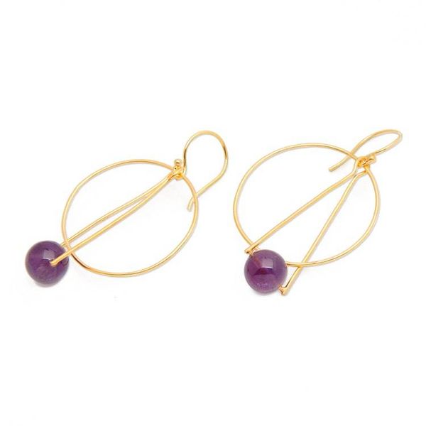 Alternate image for Modern 18k Gold-Plated Amethyst Dangle Earrings from Bali Avant-Garde Purple