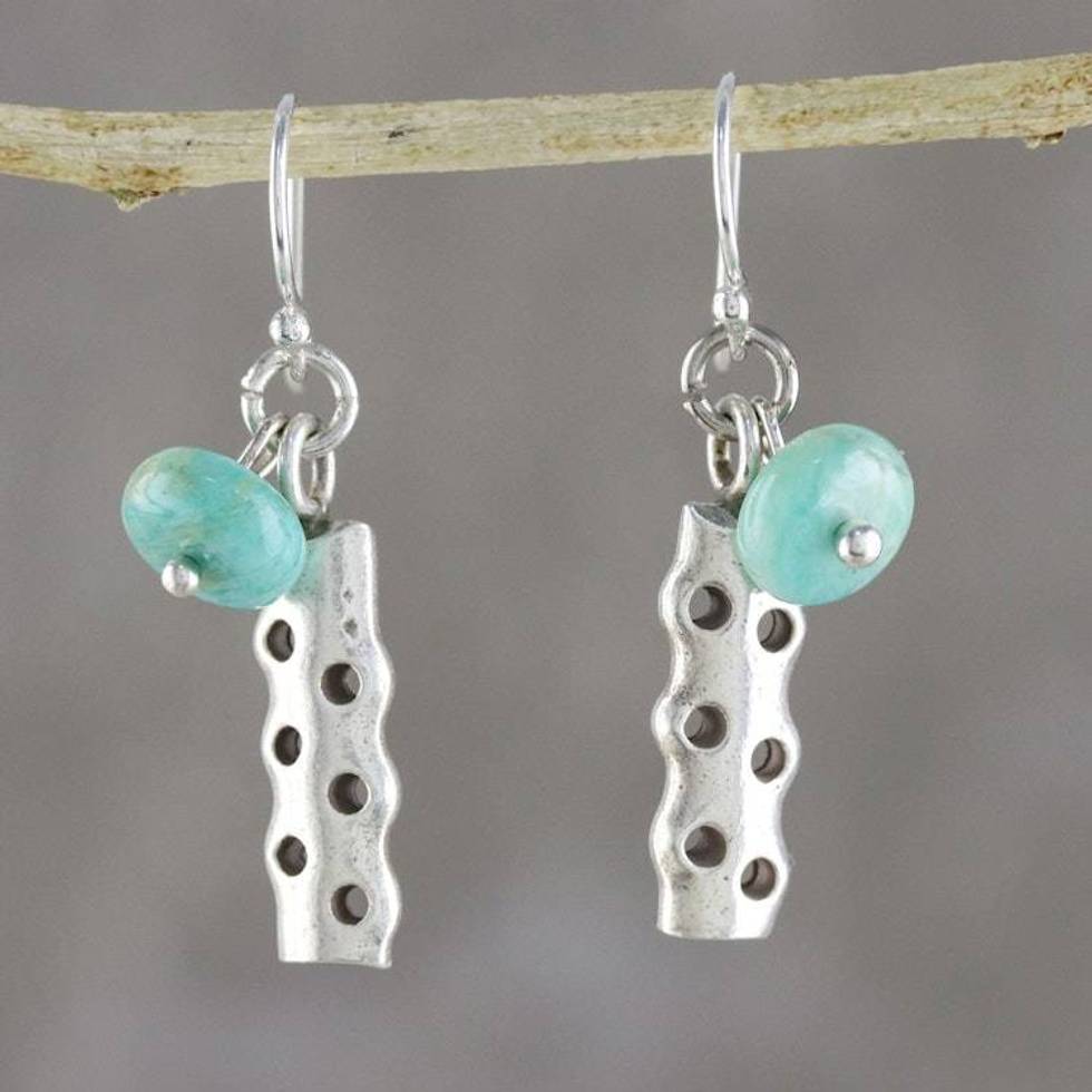 Amazonite and Karen Silver Modern Earrings from Thailand 'Cool Modernity'