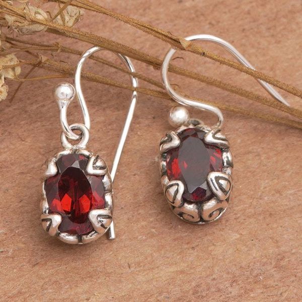 Alternate image for Two-Carat Natural Garnet Dangle Earrings from Bali Tiny Flame