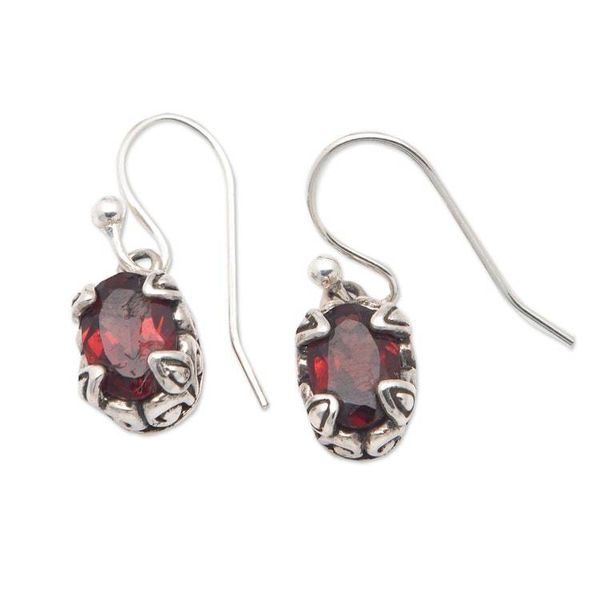 Alternate image for Two-Carat Natural Garnet Dangle Earrings from Bali Tiny Flame