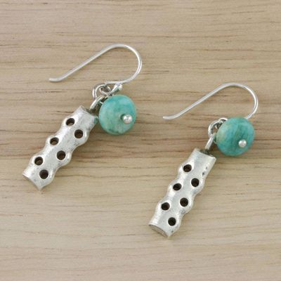 Alternate image for Amazonite and Karen Silver Modern Earrings from Thailand Cool Modernity