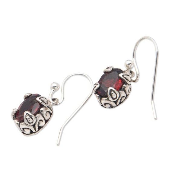 Alternate image for Two-Carat Natural Garnet Dangle Earrings from Bali Tiny Flame