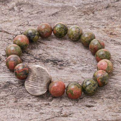 Alternate image for Unakite Beaded Stretch Pendant Bracelet from Thailand Natural Mind
