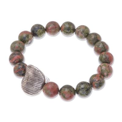 Alternate image for Unakite Beaded Stretch Pendant Bracelet from Thailand Natural Mind