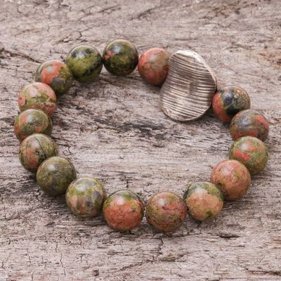Alternate image for Unakite Beaded Stretch Pendant Bracelet from Thailand Natural Mind