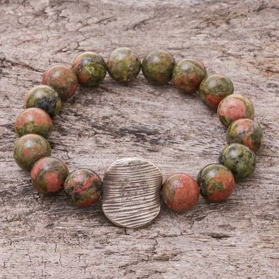 Alternate image for Unakite Beaded Stretch Pendant Bracelet from Thailand Natural Mind