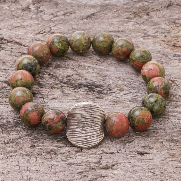 Alternate image for Unakite Beaded Stretch Pendant Bracelet from Thailand Natural Mind
