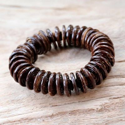 Alternate image for Hand Made Coconut Shell Stretch Bracelet Natural Coco