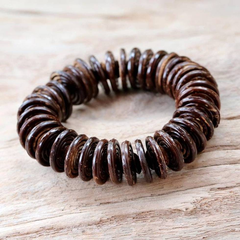 Hand Made Coconut Shell Stretch Bracelet 'Natural Coco'