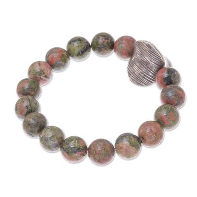 Alternate image for Unakite Beaded Stretch Pendant Bracelet from Thailand Natural Mind