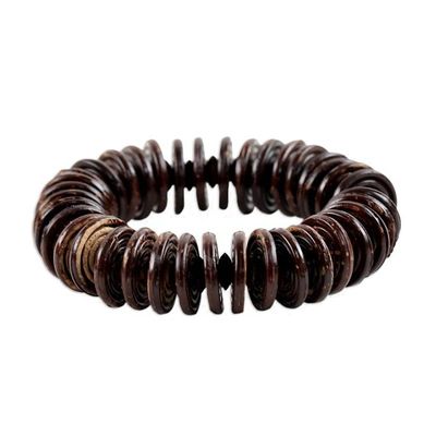 Alternate image for Hand Made Coconut Shell Stretch Bracelet Natural Coco